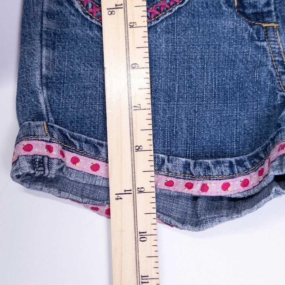 Vintage Y2K Gymboree Denim Shorts‎ Kids 3T Blue Apple Embroidery Ribbon Trim
